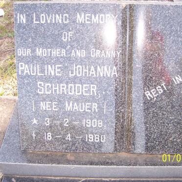 SCHRODER Pauline Johanna nee MAUER 1908-1980