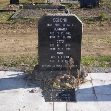 SCHENK Bernard 1907-1921 :: SCHENK Otto 1877-1965 :: SCHENK Anna 1883-1973 :: WILD E.S. 1898-1972