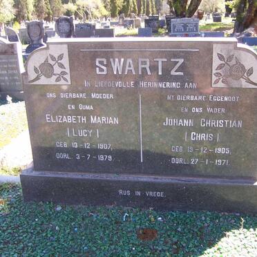 SWARTZ Johann Christian 1905-1971 &amp; Elizabeth Marian 1907-1979