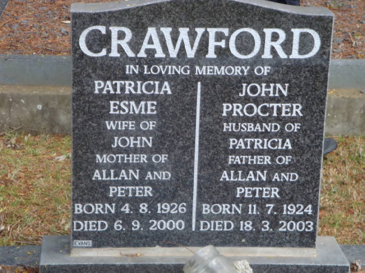 CRAWFORD John Procter 1924-2003 &amp; Patricia Esme 1926-2000
