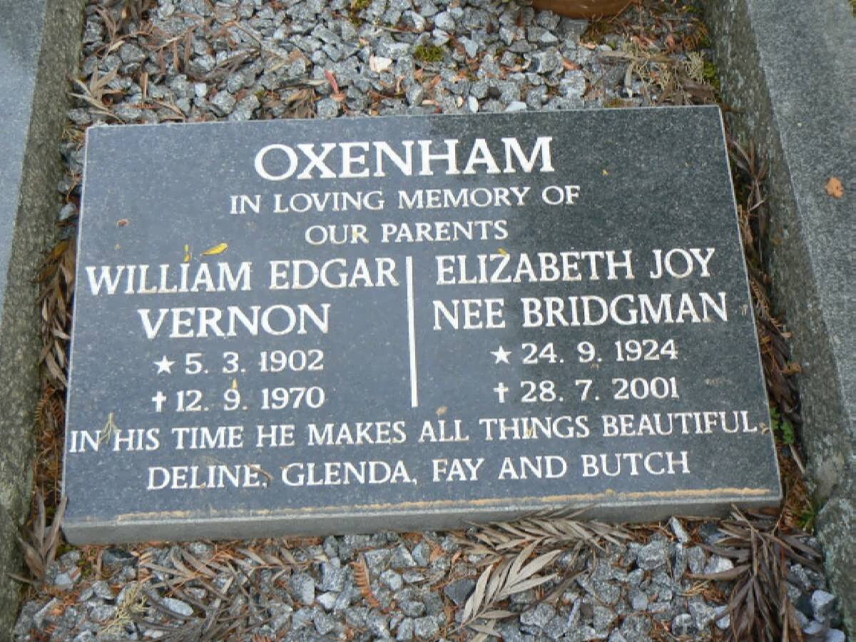 OXENHAM William Edgar Vernon 1902-1970 &amp; Elizabeth Joy BRIDGMAN 1924-2001