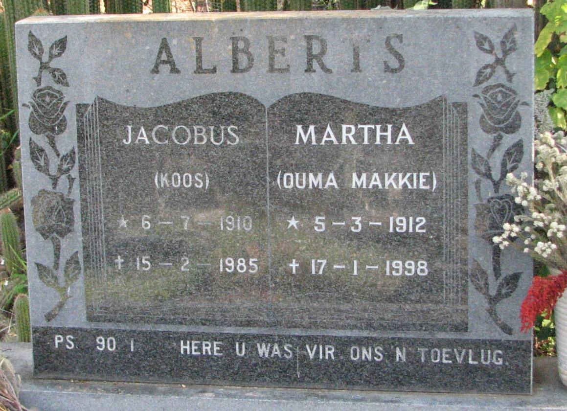 ALBERTS Jacobus 1910-1985 &amp; Martha 1912-1998