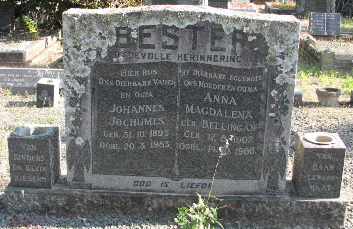 BESTER Johannes Jochumes 1895-1983 &amp; Anna Magdalena BELLINGAN 1902-1966