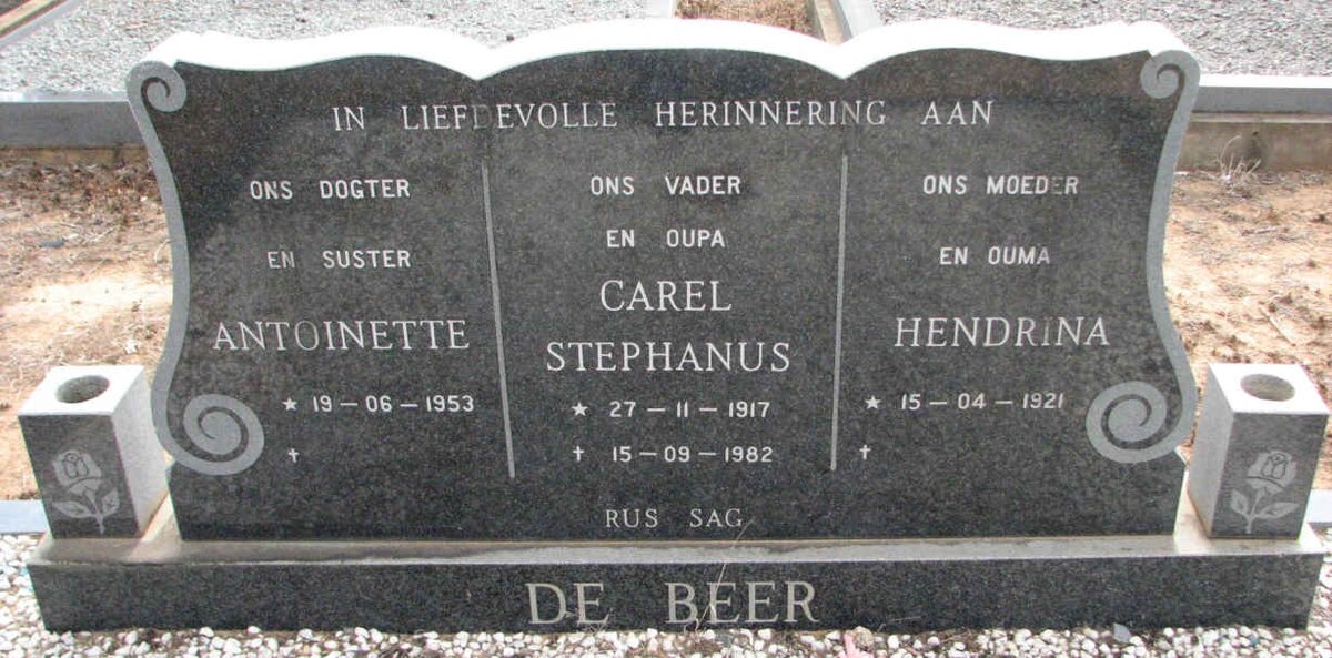 BEER Carl Stephanus, de 1917-1982 &amp; Hendrina 1921- :: DE BEER Antoinette 1953-