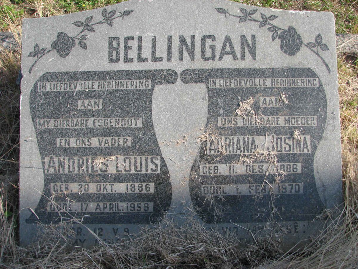 BELLINGAN Andries Louis 1886-1958 &amp; Adriana Josina 1886-1970