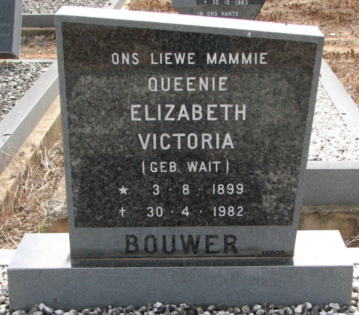 BOUWER Queenie Elizabeth Victoria nee WAIT 1899-1982