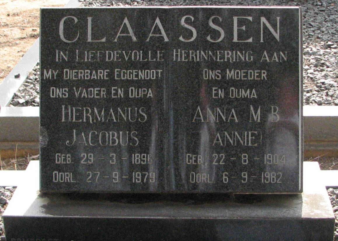 CLAASSEN Hermanus Jacobus 1896-1979 &amp; Anna M.B. 1904-1982 