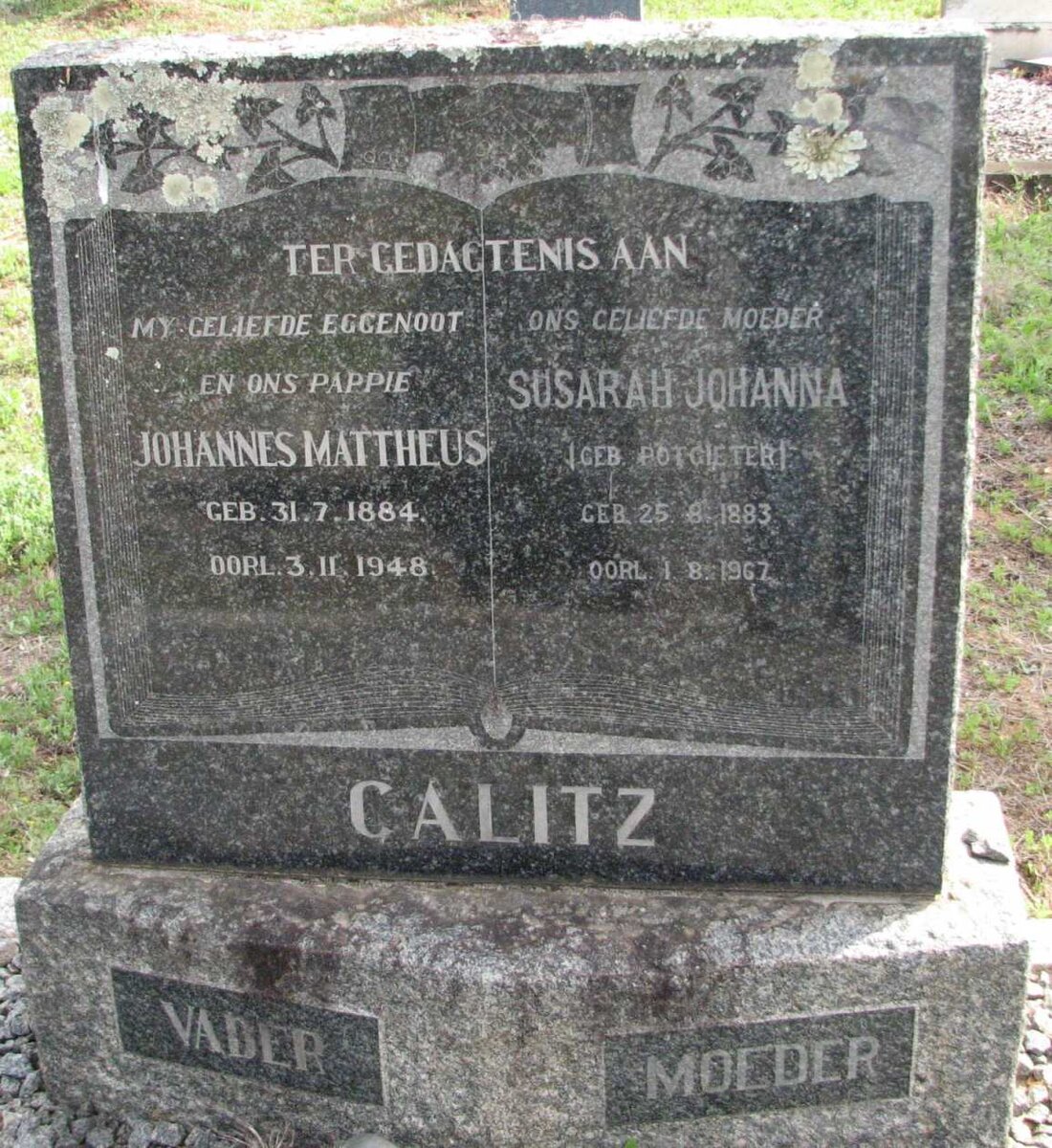 CALITZ Johannes Mattheus 1884-1948 &amp; Susarah Johanna POTGIETER 1883-1967