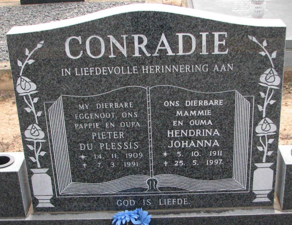 CONRADIE Pieter du Plessis 1909-1991 &amp; Hendrina Johanna 1911-1997