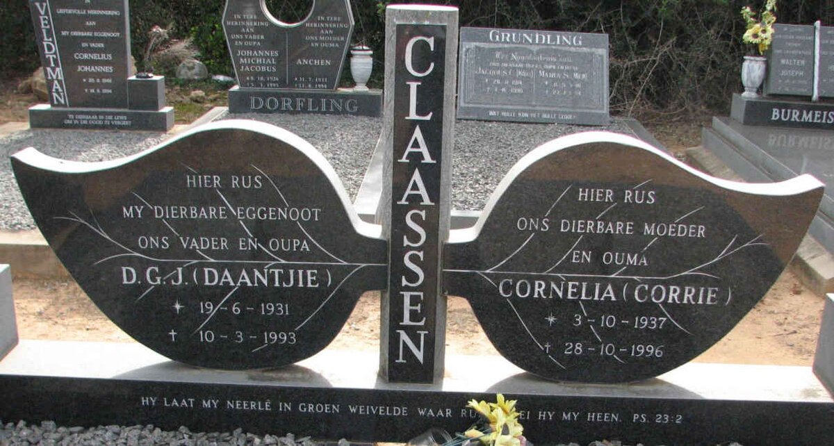 CLAASSEN D.G.J. 1931-1993 &amp; Cornelia 1937-1996