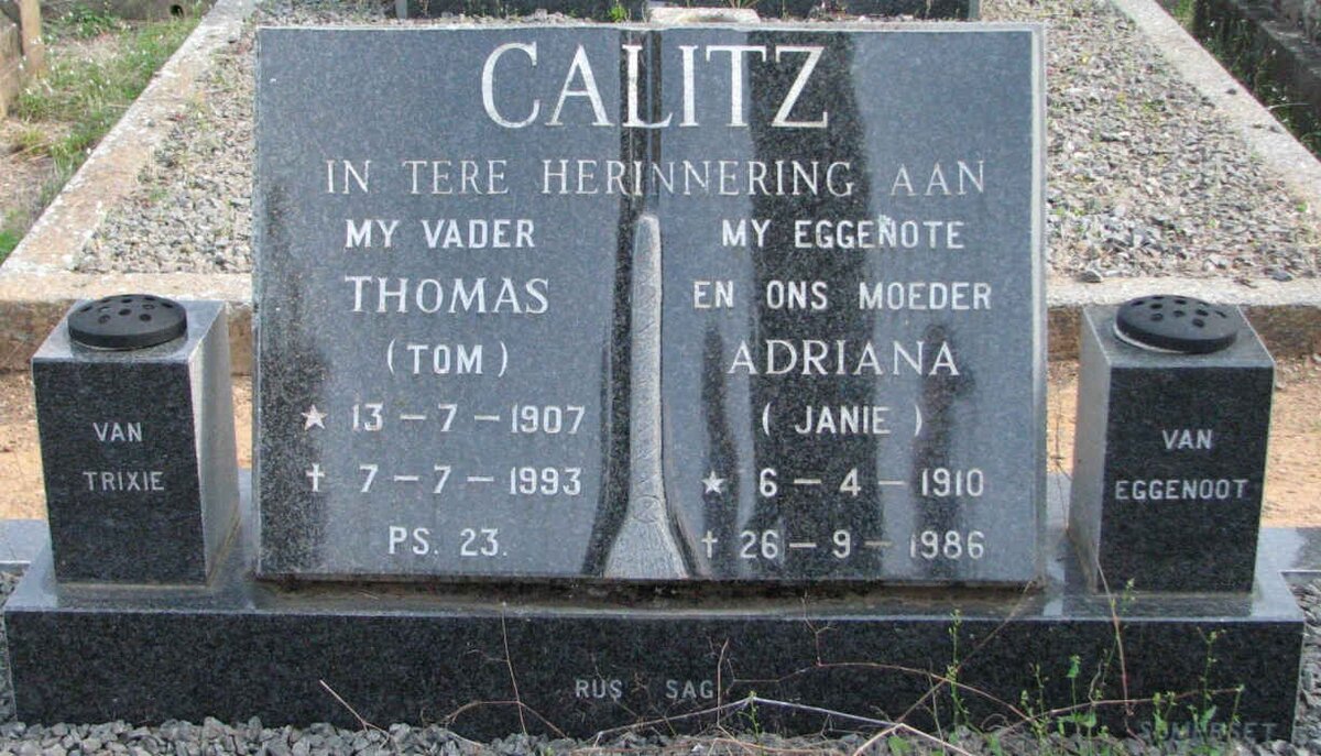CALITZ Thomas 1907-1993 &amp; Adriana 1910-1986