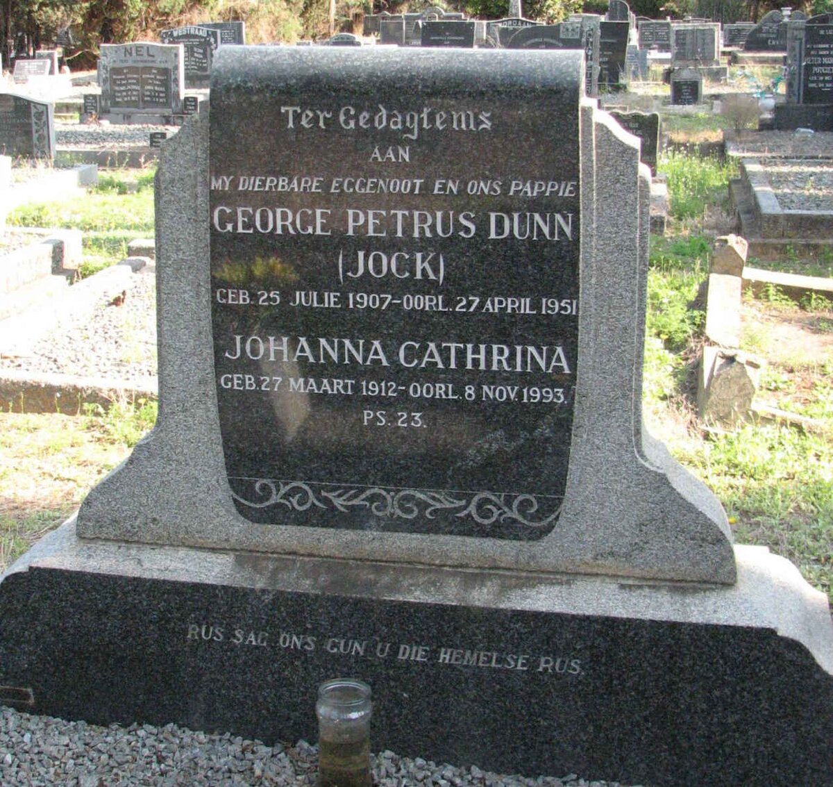DUNN George Petrus 1907-1950 &amp; Johanna Cathrina 1912-1993