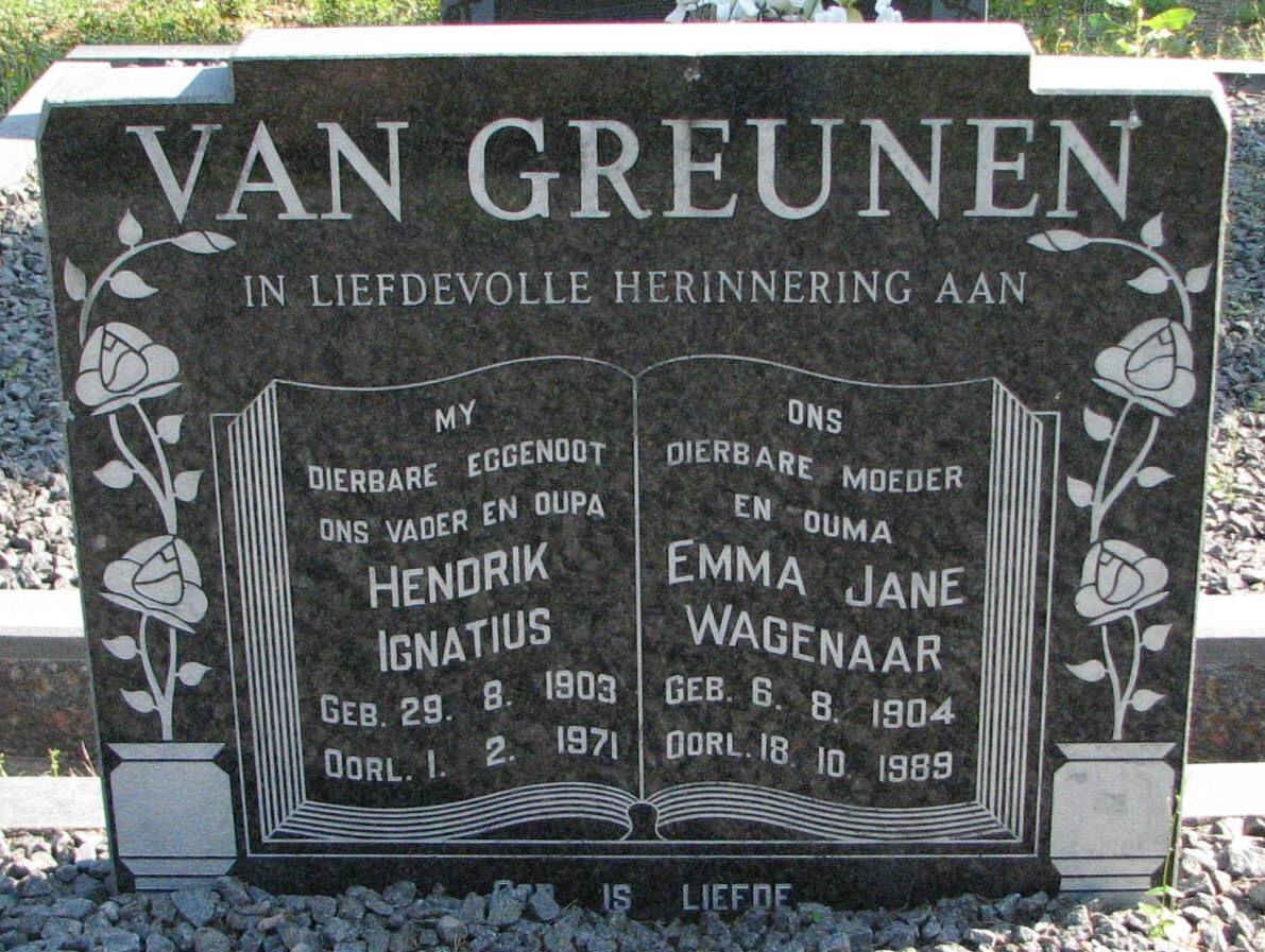 GREUNEN Hendrik Ignatius, van 1903-1971 &amp; Emma Jane WAGENAAR 1904-1989