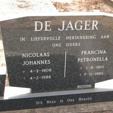 JAGER Nicolaas Johannes, de 1908-1986 &amp; Francina Petronella 1910-1986