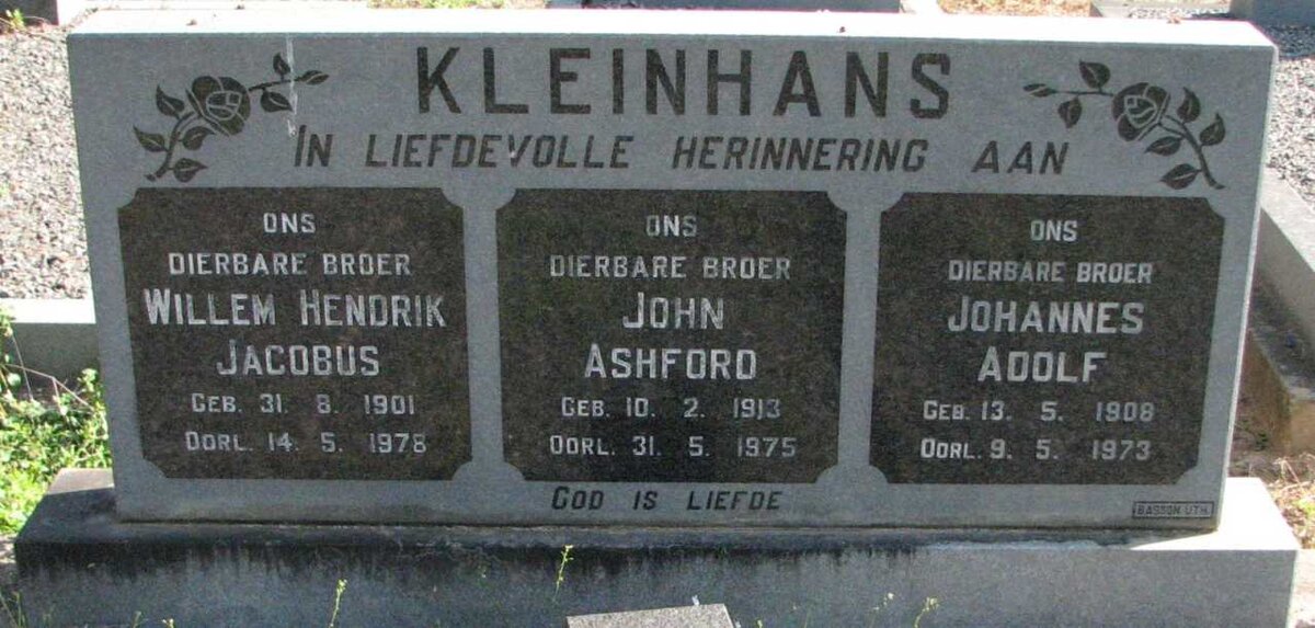 KLEINHANS Willem Hendrik Jacobus 1901-1978 :: KLEINHANS John Ashford 1913-1975 :: KLEINHANS Johannes Adolf 1908-1973