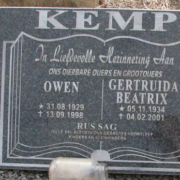 KEMP Owen 1929-1998 &amp; Gertruida Beatrix 1934-2001