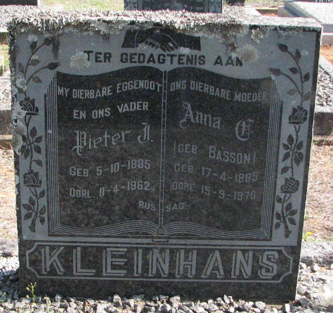 KLEINHANS Pieter J. 1885-1962 &amp; Anna C. BASSON 1885-1970