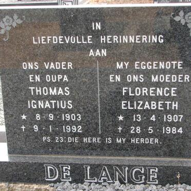 LANGE Thomas Ignatius, de 1903-1992 &amp; Florence Elizabeth 1907-1984