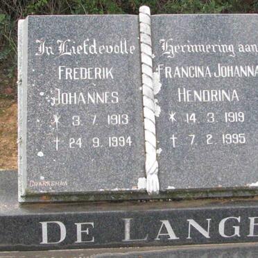 LANGE Frederik Johannes, de 1913-1994 &amp; Francina Johanna Hendrina 1919-1995