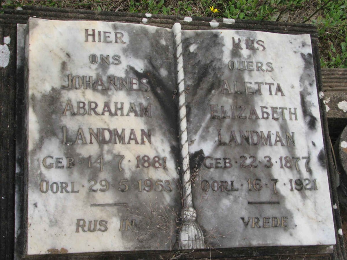 LANDMAN Johannes Abraham 1881-1953 &amp; Aletta Elizabeth 1877-1921