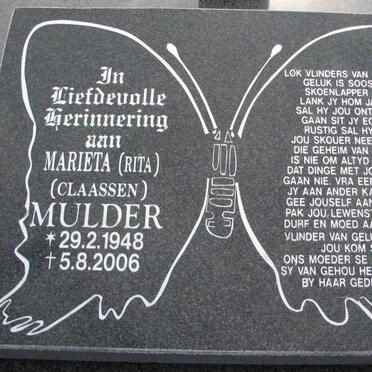 MULDER Marieta nee CLAASSEN 1948-2006