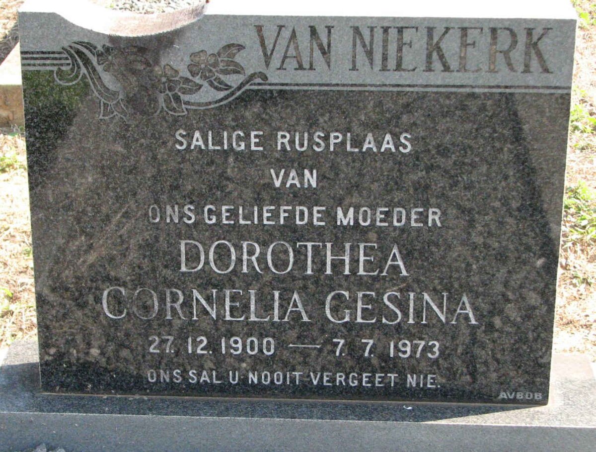 NIEKERK Dorothea Cornelia Gesina, van 1900-1973