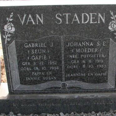 STADEN Johanna S.E., van nee POTGIETER 1919-1983 :: VAN STADEN Gabriel J. 1952-1986  