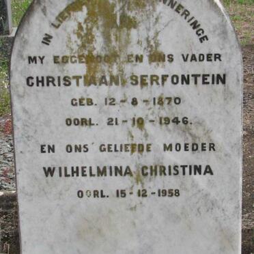 SERFONTEIN Christiaan 1870-1946 &amp; Wilhelmina Christina -1958