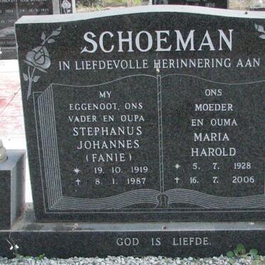 SCHOEMAN Stephanus Johannes 1919-1987 &amp; Maria Harold 1928-2005