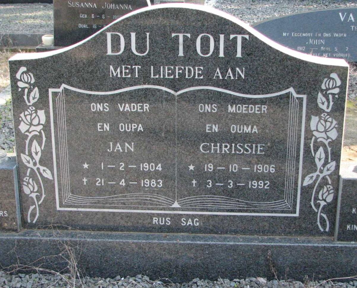TOIT Jan, du 1904-1983 &amp; Chrissie 1906-1992