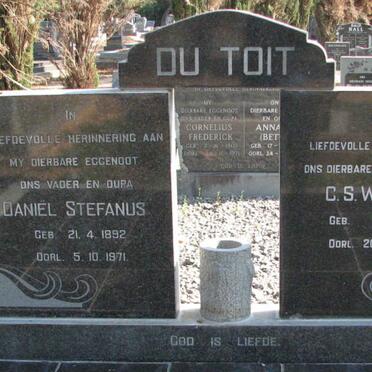 TOIT Daniel Stefanus, du 1892-1971 &amp; C.S.W. 1893-1973