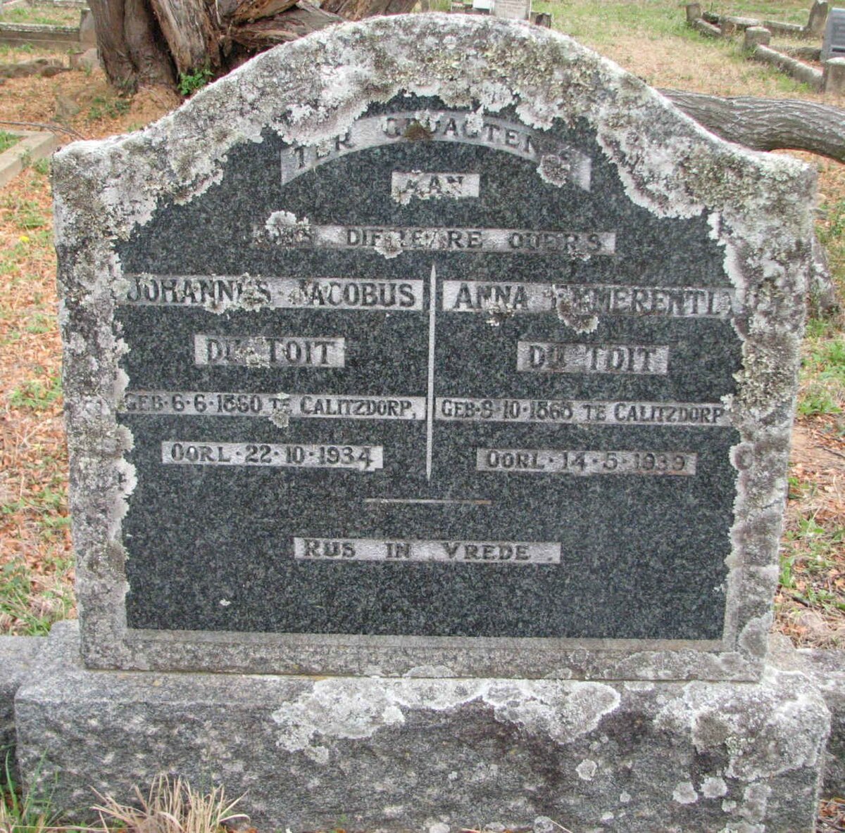 TOIT Johannes Jacobus, du 1860-1934 &amp; Anna Emmerentia 1868-1939