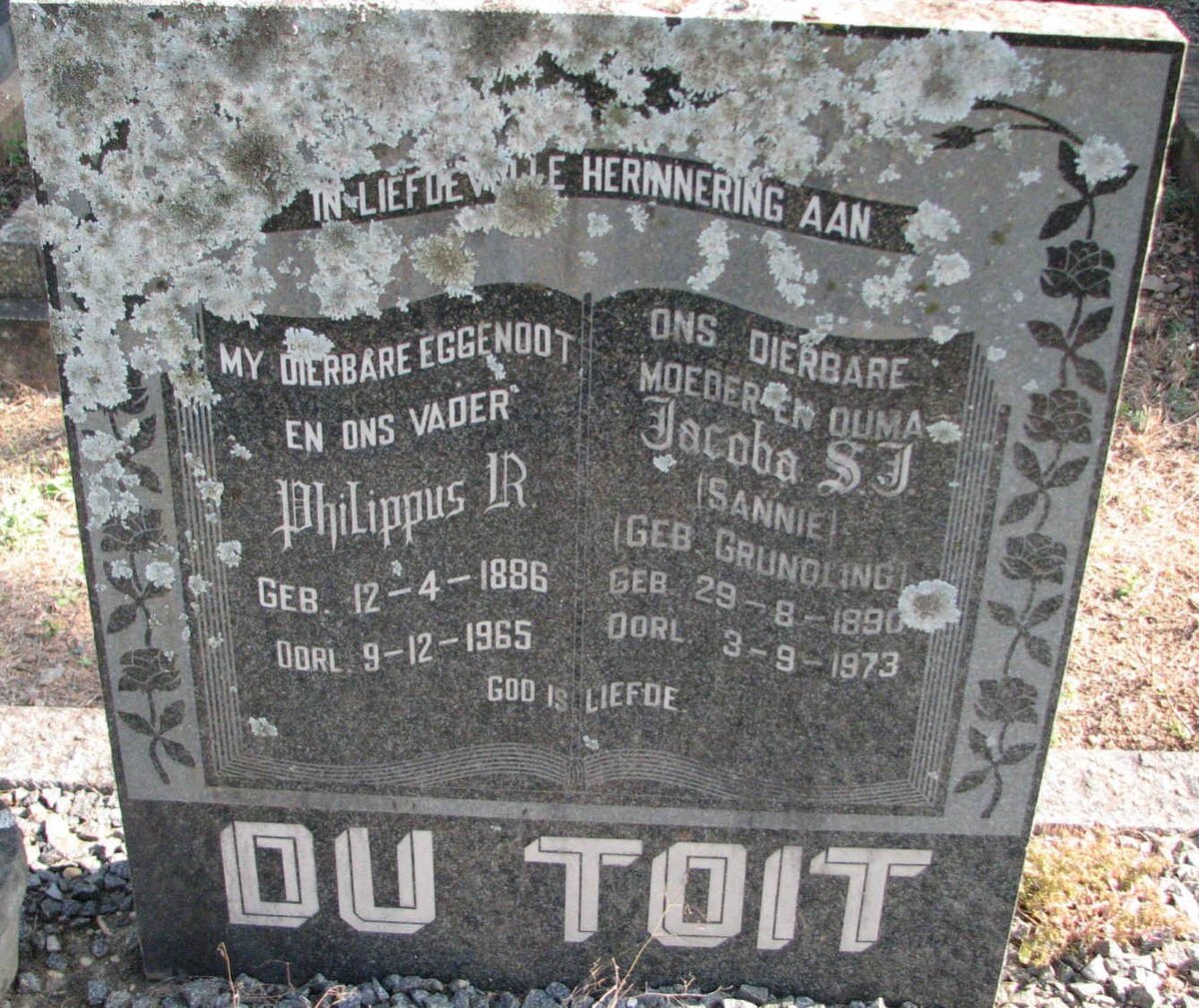 TOIT Philippus R., du 1886-1965 &amp; Jacoba S.J. GRUNDLING 1890-1973
