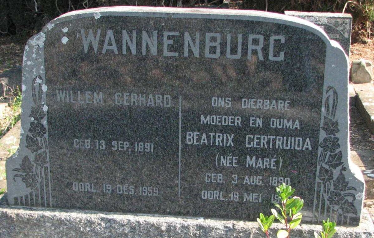 WANNENBURG Willem Gerhard 1891-1959 &amp; Beatrix Gertruida MARE 1890-19??