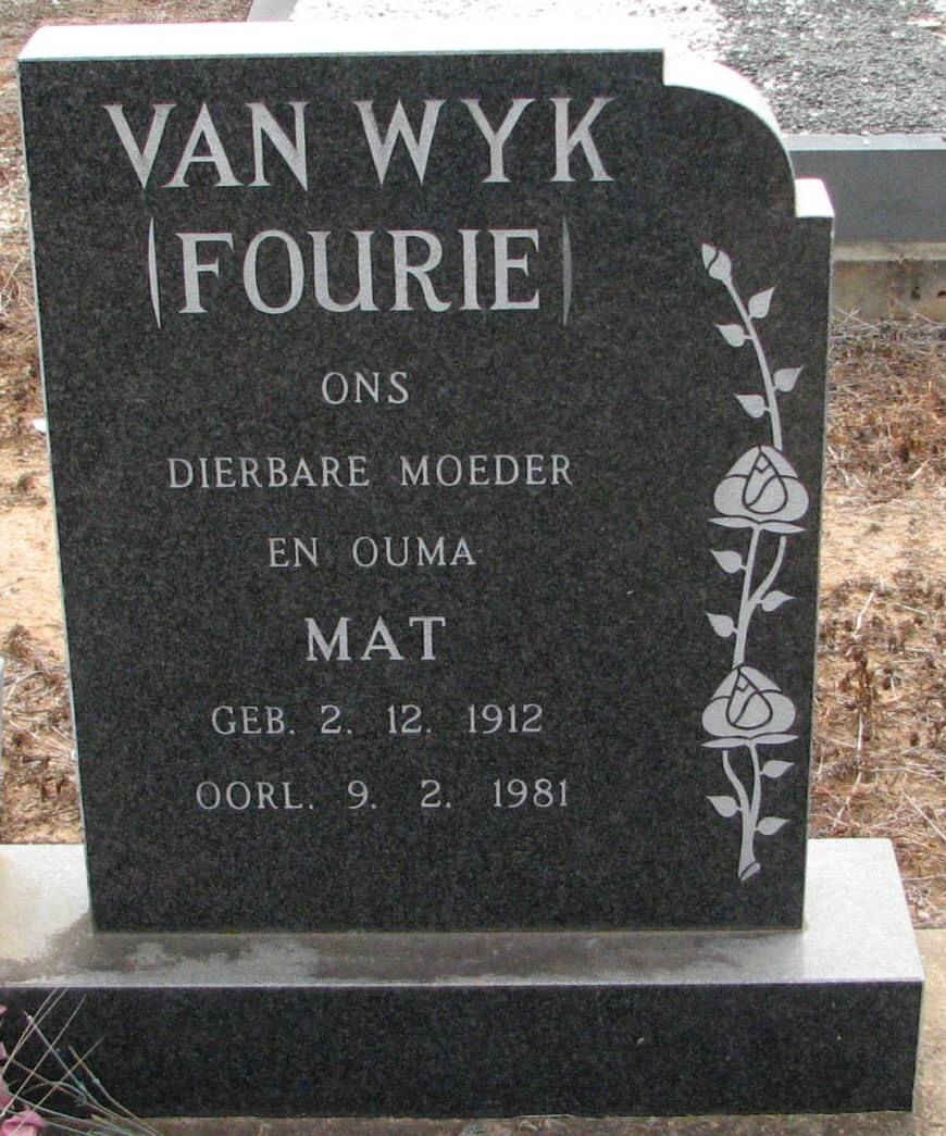 WYK Mat, van nee FOURIE 1912-1981