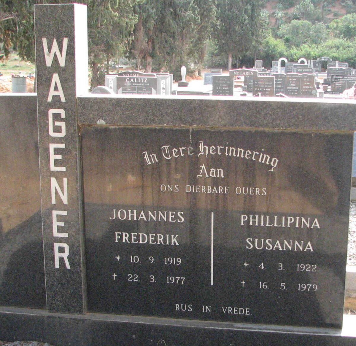 WAGENER Johannes Frederik 1919-1977 &amp; Philippina Susanna 1922-1979