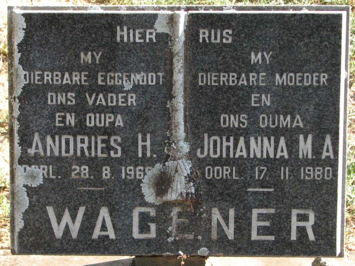 WAGENER Andries H. -196? &amp; Johanna M.A. -1980