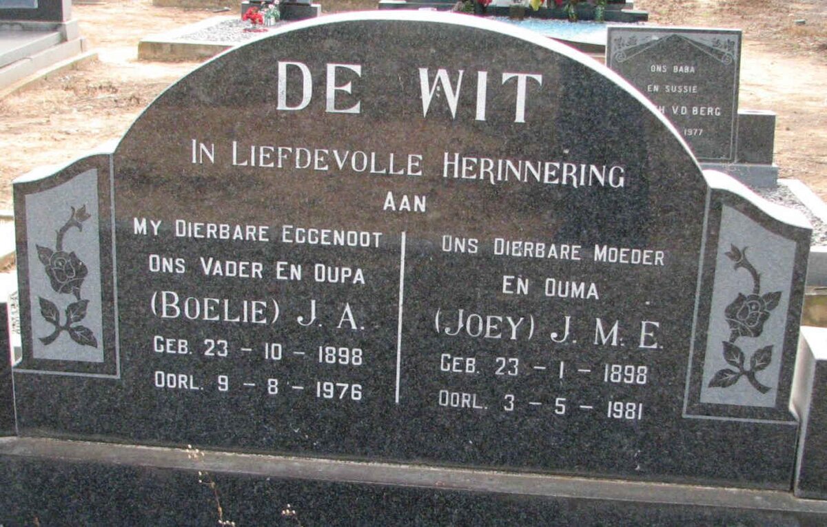 WIT J.A., de 1898-1976 &amp; J.M.E. 1898-1981