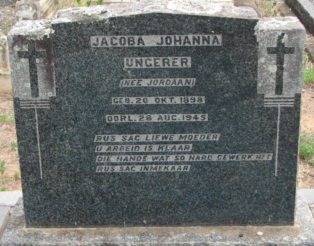 UNGERER Jacoba Johanna nee JORDAAN 1898-1945