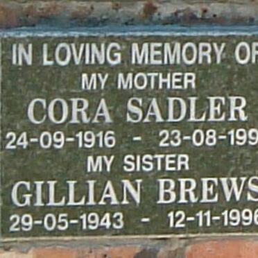 SADLER Cora 1916-1997 :: BREWS Gillian 1943-1996
