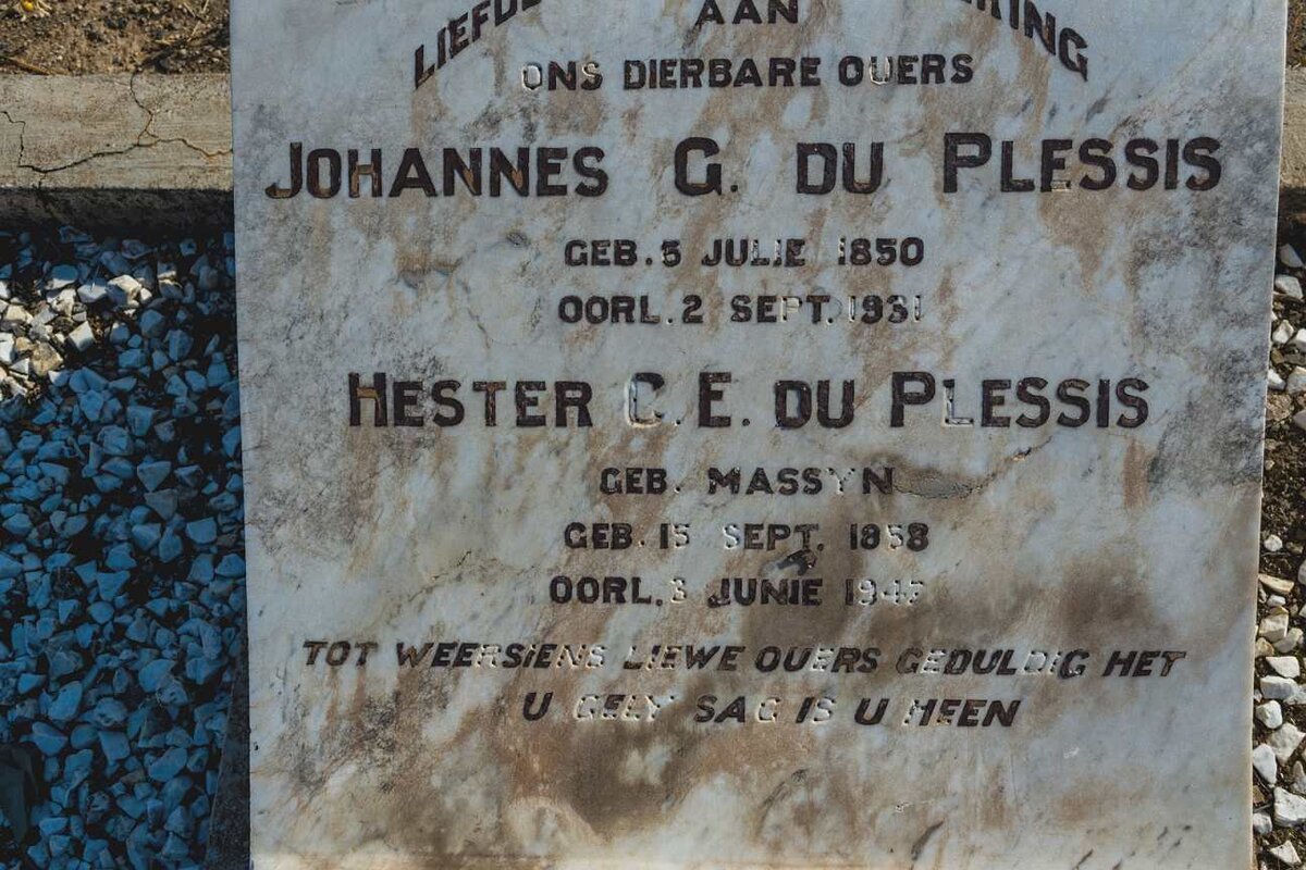 PLESSIS Johannes G., du 1850-1931 &amp; Hester C.E. MASSYN 1858-1947