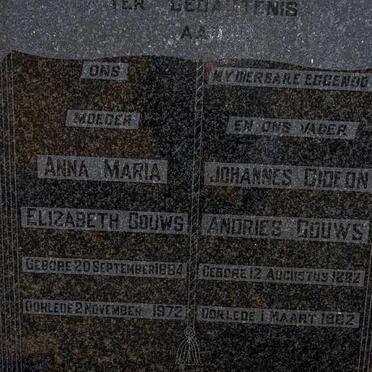 GOUWS Johannes Gideon Andries 1882-1962 &amp; Anna Maria Elizabeth 1884-1972