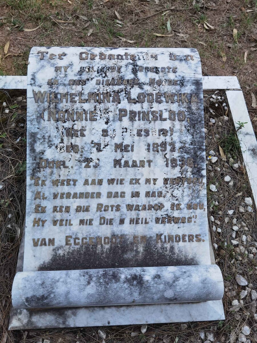 PRINSLOO Wilhelmina Lodewika nee DU PLESSIS 1892-1936