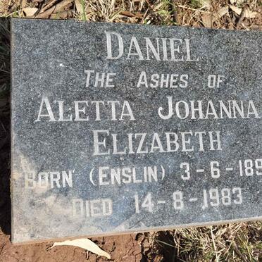 DANIEL Frederick G. -1948 :: DANIEL Aletta Johanna Elizabeth nee ENSLIN 1898-1983