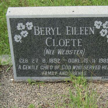 CLOETE Beryl Eileen nee WEBSTER 1892-1989