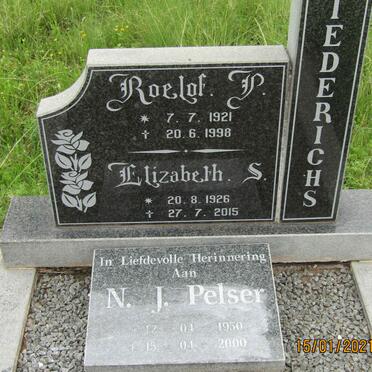 DIEDERICHS Roelof P. 1921-1998 &amp; Elizabeth S. 1926-2015 :: PELSER N.J. 1950-2000