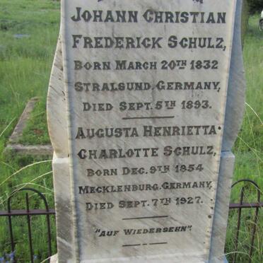 SCHULZ Johan Christian Frederick 1832-1893 &amp; Augusta Henrietta Charlotte 1954-1927