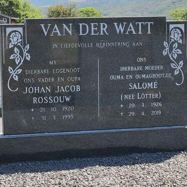 WATT Johan Jacob Rossouw, van der 1920-1995 &amp; Salome LOTTER 1926-2019