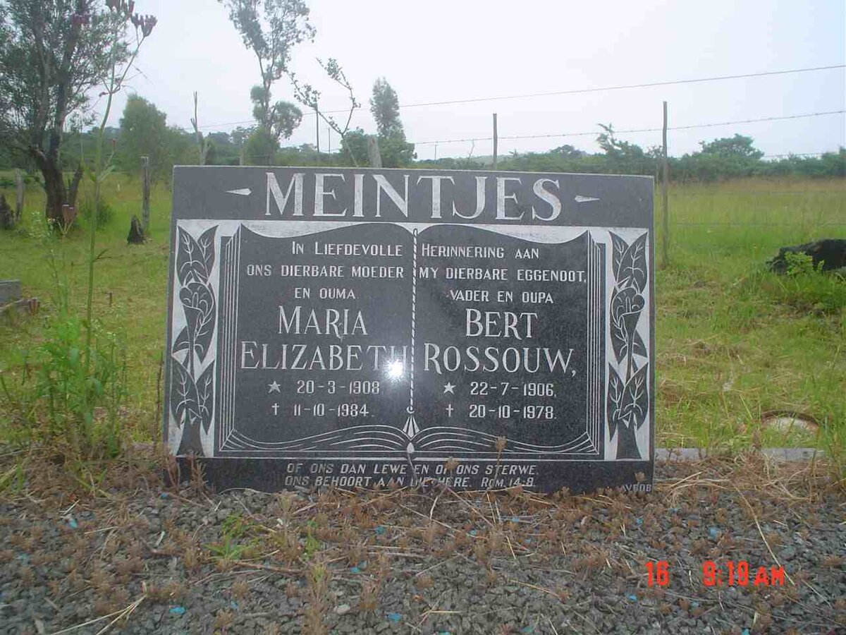 MEINTJES Bert Rossouw 1906-1978 &amp; Maria Elizabeth 1908-1984