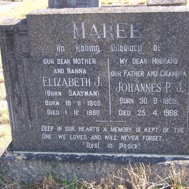 MAREE Johannes P.J. 1899-1966 &amp; Elizabeth J. SAAYMAN 1900-1980